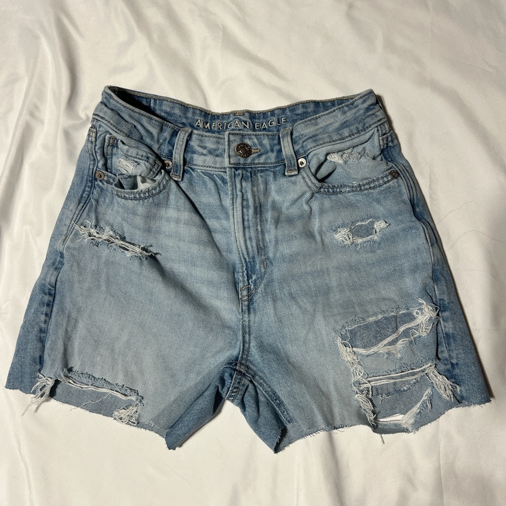 American Eagle Outfitters Blue Distressed Jean Shorts